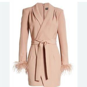 Pink Feather Cuff Blazer Dress